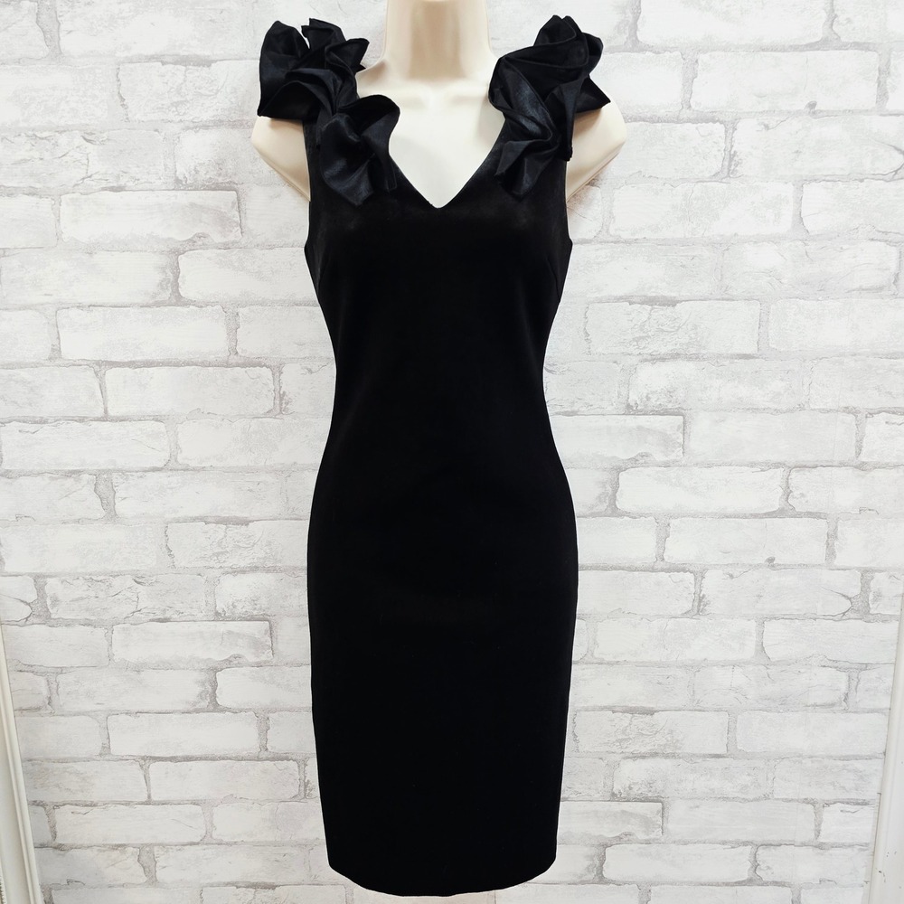 Chelsea 28 Black Velvet Flutter Sleeve V Neck Sheath Dress Size 0P